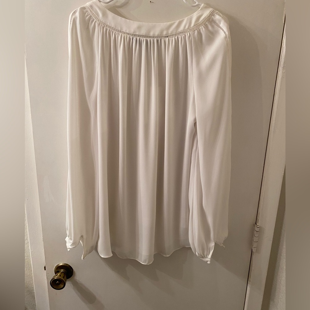 White House Black Market Ivory Peasant Blouse Size 8 Boho Long Sleeve - Picture 8 of 9